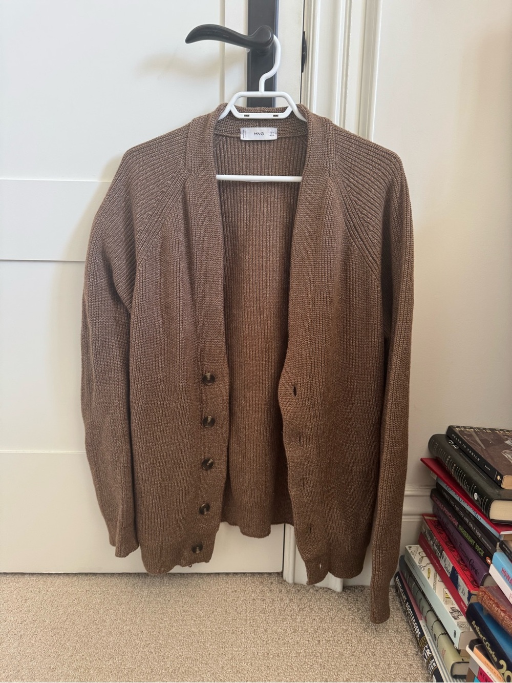 Mango Men's Chestnut Brown Ribbed Button Cardigan